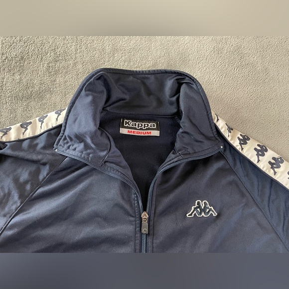 Kappa Track Jacket Men's Medium Navy Blue Full Zip Up Tape Stripe Retro - Picture 3 of 16